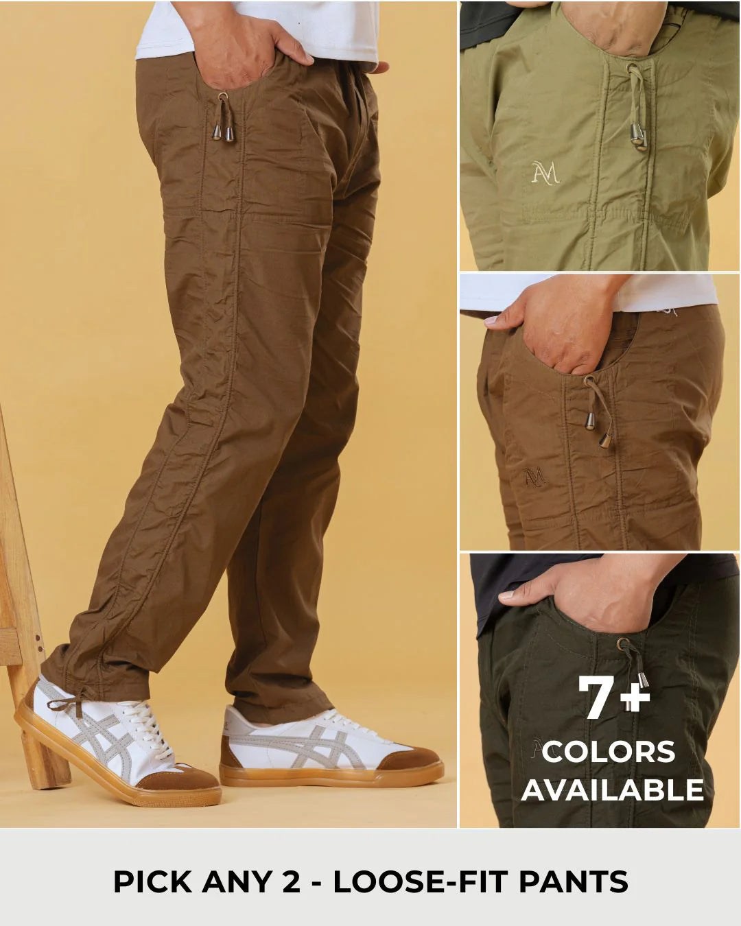 Pick Any 2 Straight-Fit Cotton Pants Combo at 1399