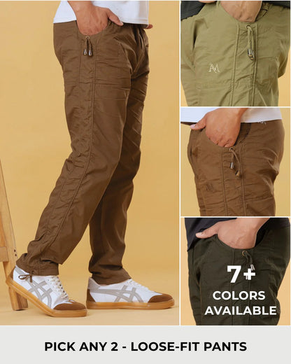 Pick Any 2 Straight-Fit Cotton Pants Combo at 1399
